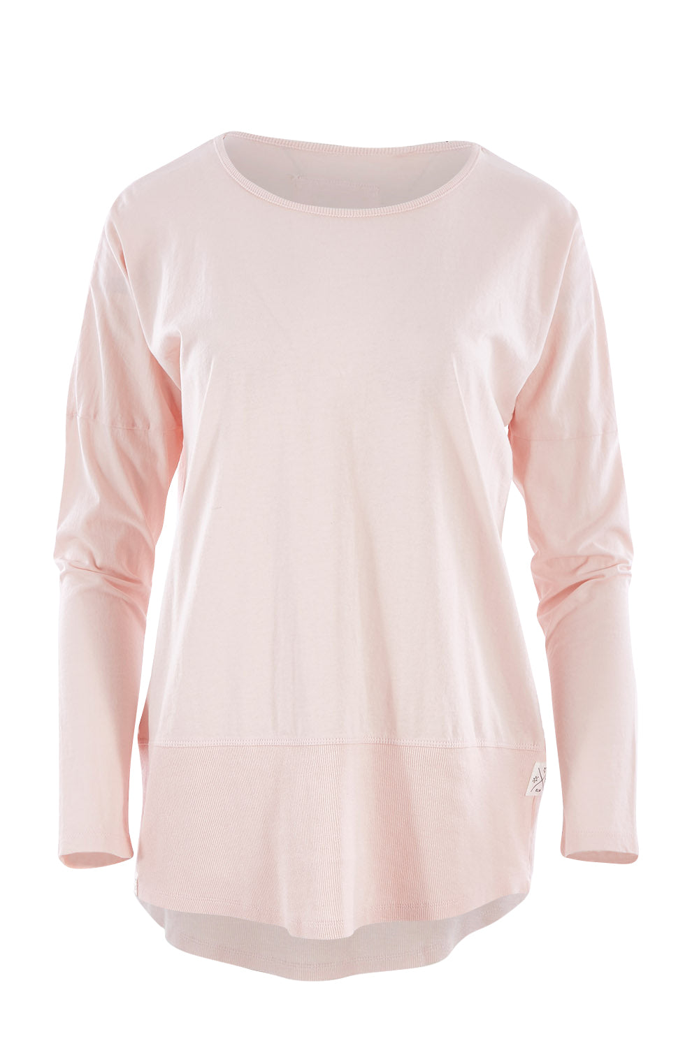 Product shot of the Fundamental Rib Long Sleeve Tee in colour Palepink (Pink), from the front