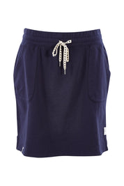 Product shot of the Fundamental Cassie Skirt in colour Navy (Blue), from the front