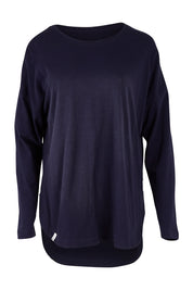 Product shot of the Fundamental Society L/S Tee in colour Navy (Blue), from the front