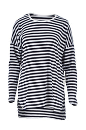 Product shot of the Fundamental Stripe Society L/S Tee in colour Navywhite (Blue), from the front