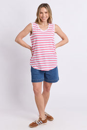 Model Genericm wearing size sample of the " Fundamental Scoop Tank" – Whitepink in colour Whitepink, from the front