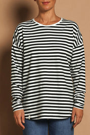 Preloved Fundamental Lauren Stripe LS Tee - Blkwhte