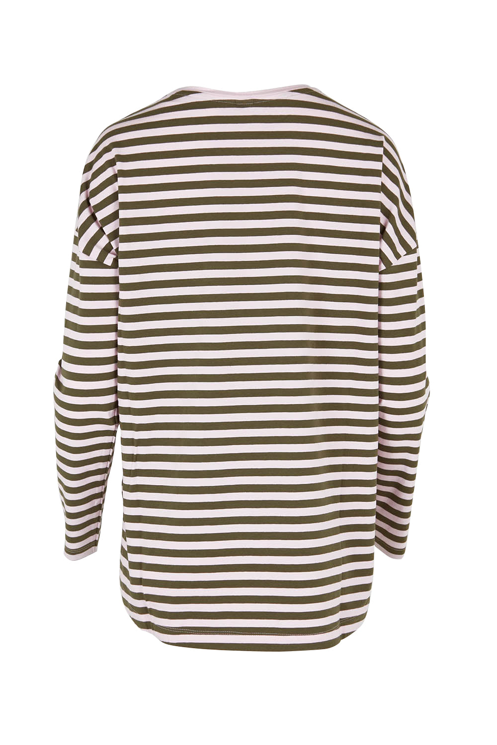 Product shot of the Fundamental Lauren Stripe LS Tee in colour Pinkkhaki (Pink), from the back