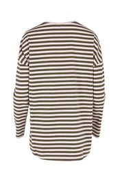 Product shot of the Fundamental Lauren Stripe LS Tee in colour Pinkkhaki (Pink), from the back