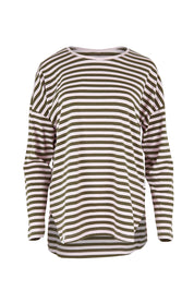 Product shot of the Fundamental Lauren Stripe LS Tee in colour Pinkkhaki (Pink), from the front
