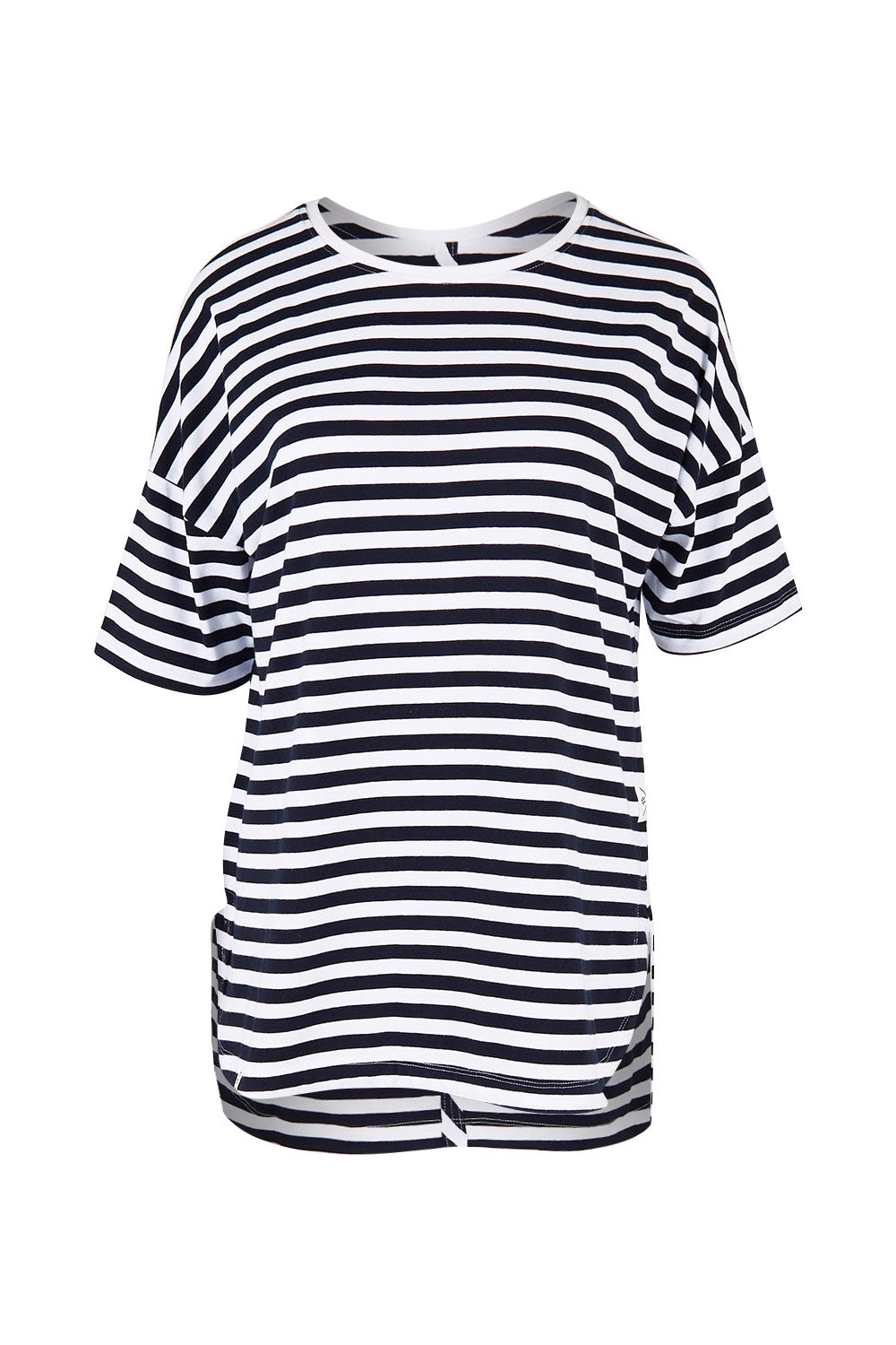 Product shot of the Fundamental Lauren S/S Cotton Stripe in colour Navywhit (Blue), from the front