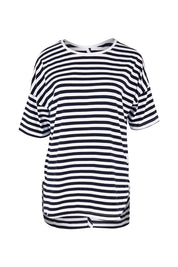 Product shot of the Fundamental Lauren S/S Cotton Stripe in colour Navywhit (Blue), from the front