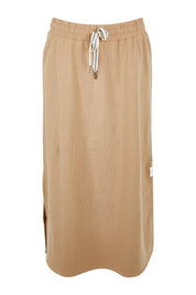 Product shot of the Fundamental Travel Skirt in colour Mocha, from the front