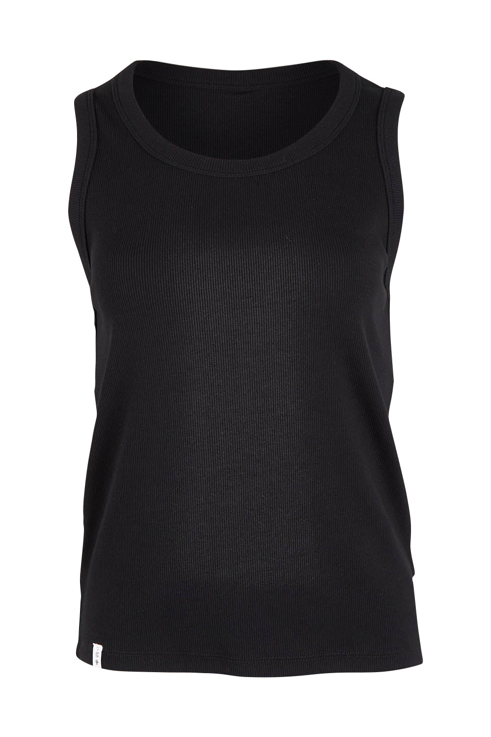 Product shot of the Fundamental Rib Crew Cotton Tank in colour Black (Black), from the front