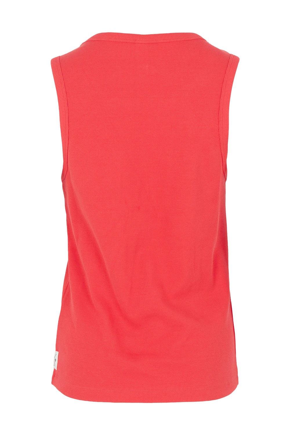 Product shot of the Fundamental Rib Crew Cotton Tank in colour Cayenne (Red), detail