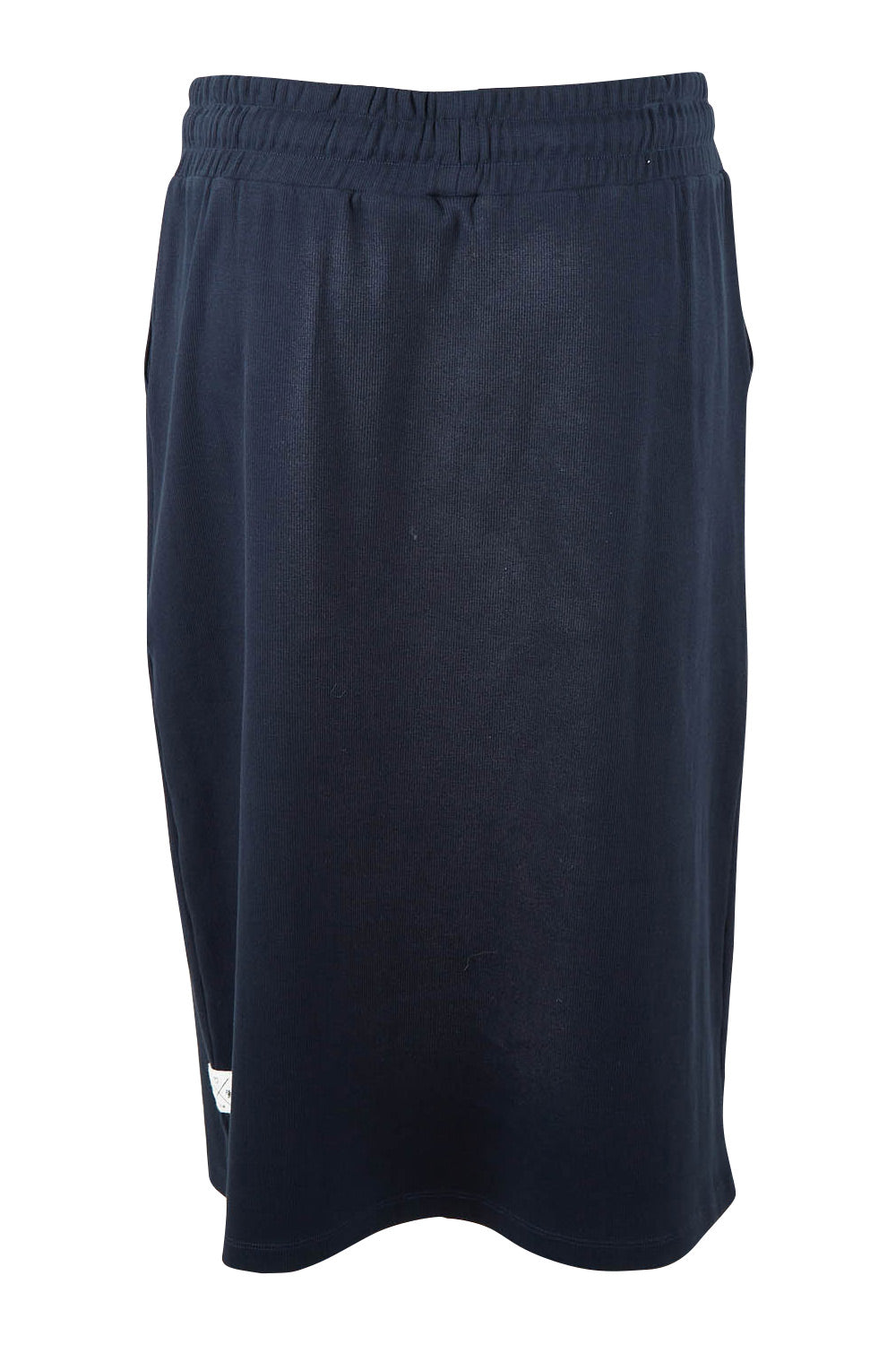 Product shot of the Fundamental Rib Midi Skirt in colour Navy (Blue), from the back