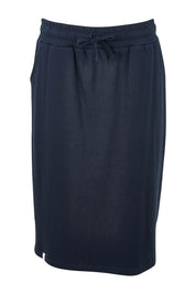 Product shot of the Fundamental Rib Midi Skirt in colour Navy (Blue), from the front