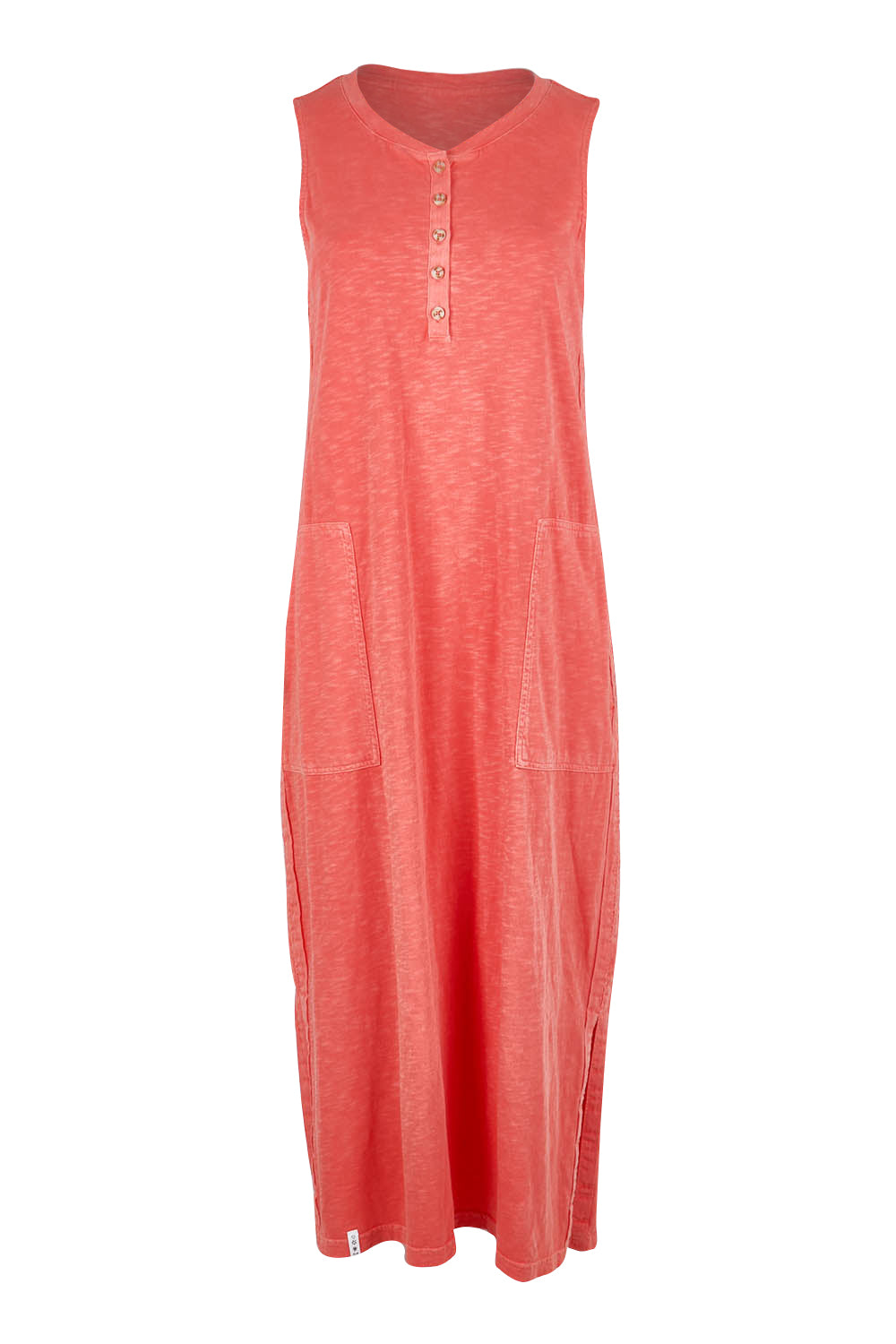 Product shot of the Fundamental Elysian Cotton Dress in colour Watermelon (Red), from the front