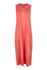 Product shot of the Fundamental Elysian Cotton Dress in colour Watermelon (Red), from the front