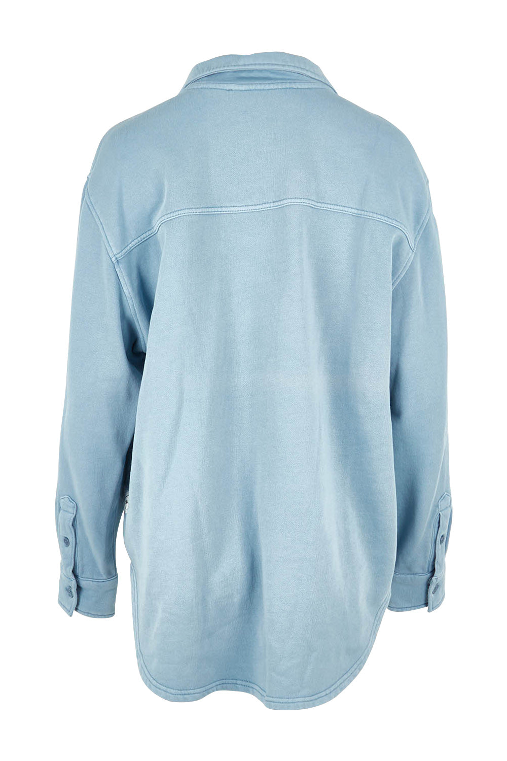 Product shot of the Fundamental Poppy Cotton Fleece Shacket in colour Steelblue (Blue), from the back