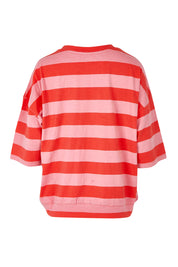 Product shot of the Fundamental Mazie Block Stripe Cotton Sweat in colour Cayennrose (Pink), from the back