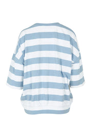 Product shot of the Fundamental Mazie Block Stripe Cotton Sweat in colour Skybluestr (Blue), from the back
