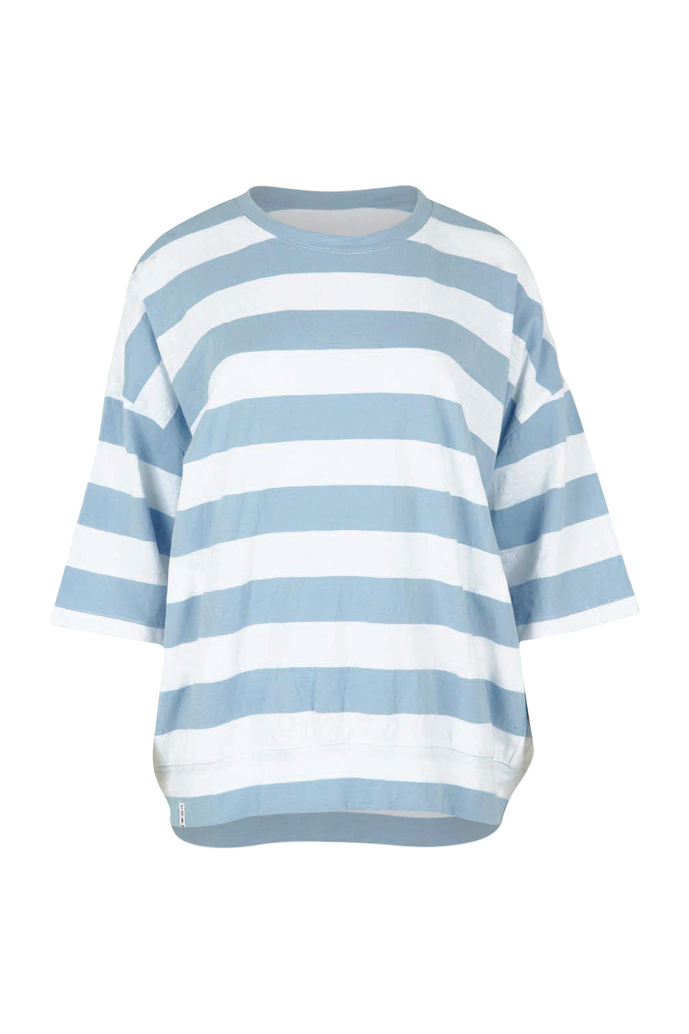 Product shot of the Fundamental Mazie Block Stripe Cotton Sweat in colour Skybluestr (Blue), from the front
