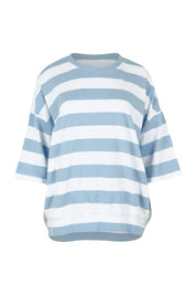 Product shot of the Fundamental Mazie Block Stripe Cotton Sweat in colour Skybluestr (Blue), from the front