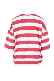 Product shot of the Fundamental Mazie Block Stripe Cotton Sweat in colour Watermelon (Red), from the back