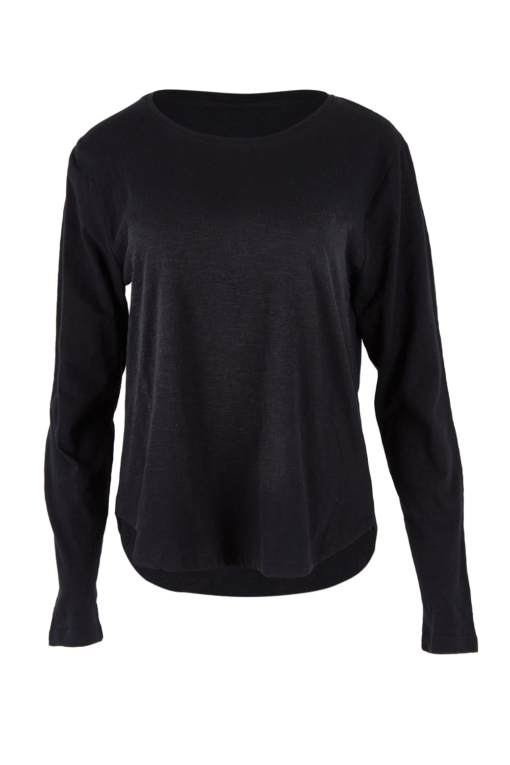 Product shot of the Fundamental Everyday Cotton Long Sleeve Tee in colour Black (Black), from the front
