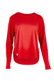 Product shot of the Fundamental Everyday Cotton Long Sleeve Tee in colour Cranberry (Red), from the front