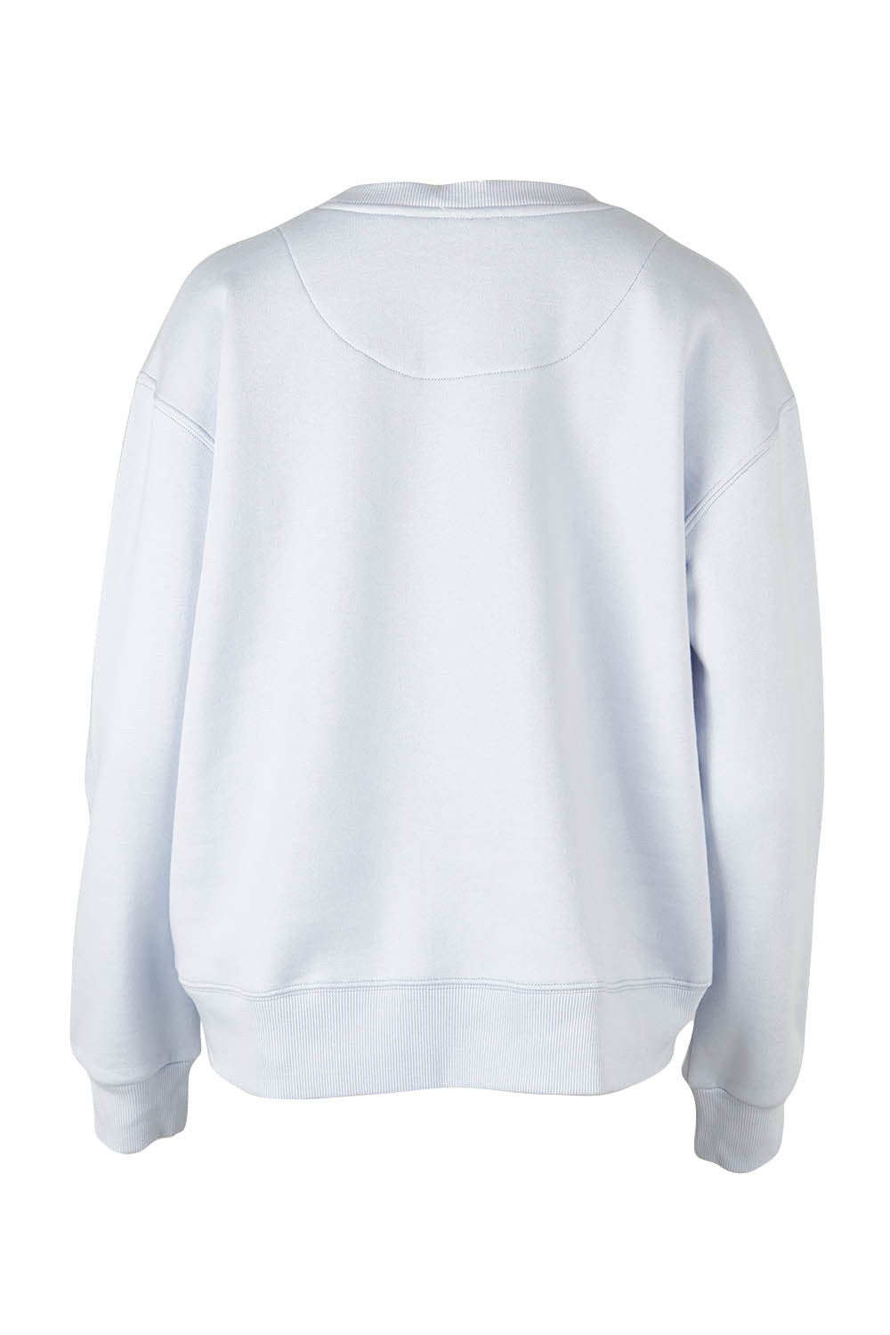 Product shot of the Fundamental Shelly Fleece Crew in colour Lightblue (Blue), from the back