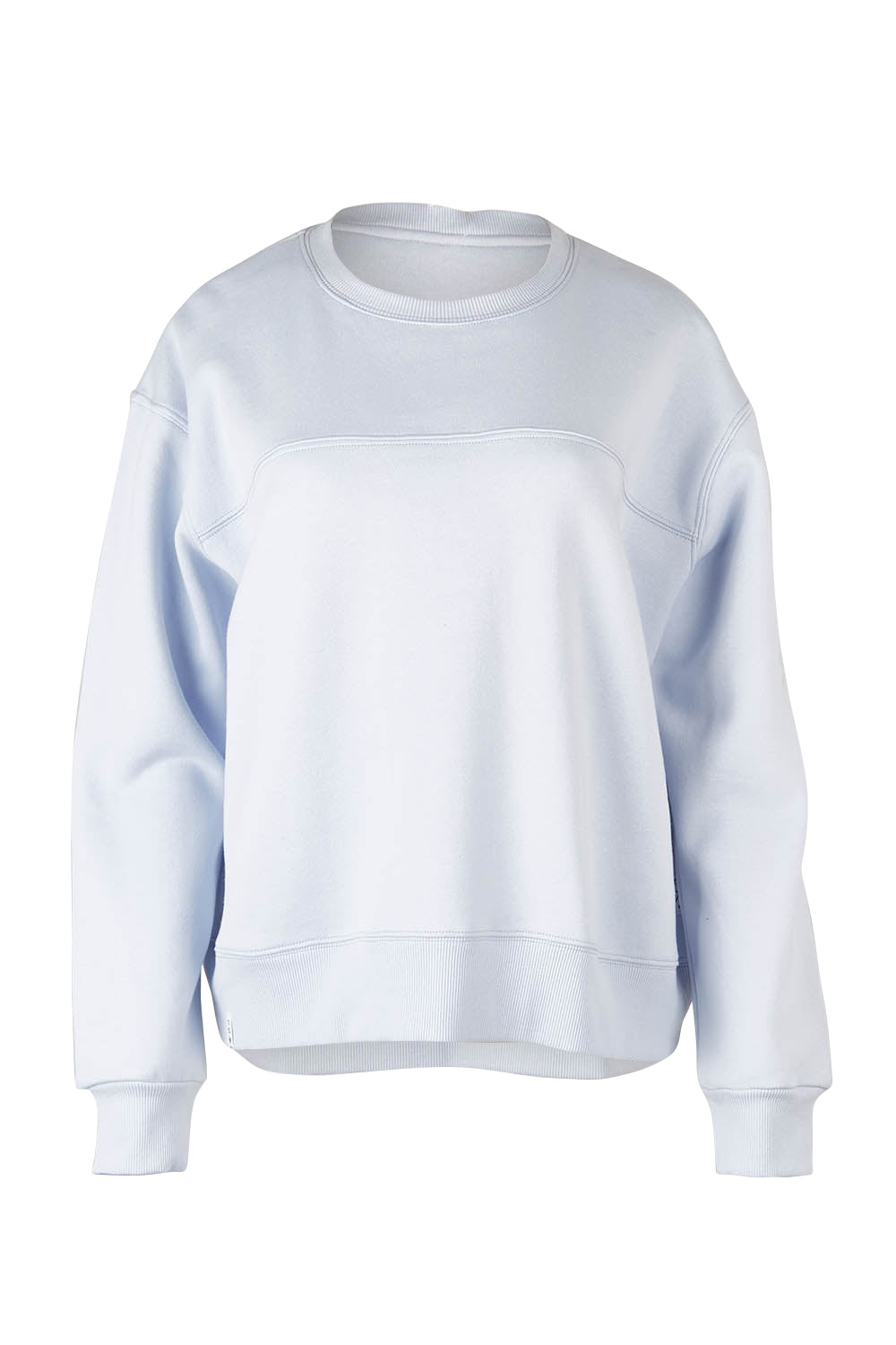 Product shot of the Fundamental Shelly Fleece Crew in colour Lightblue (Blue), from the front