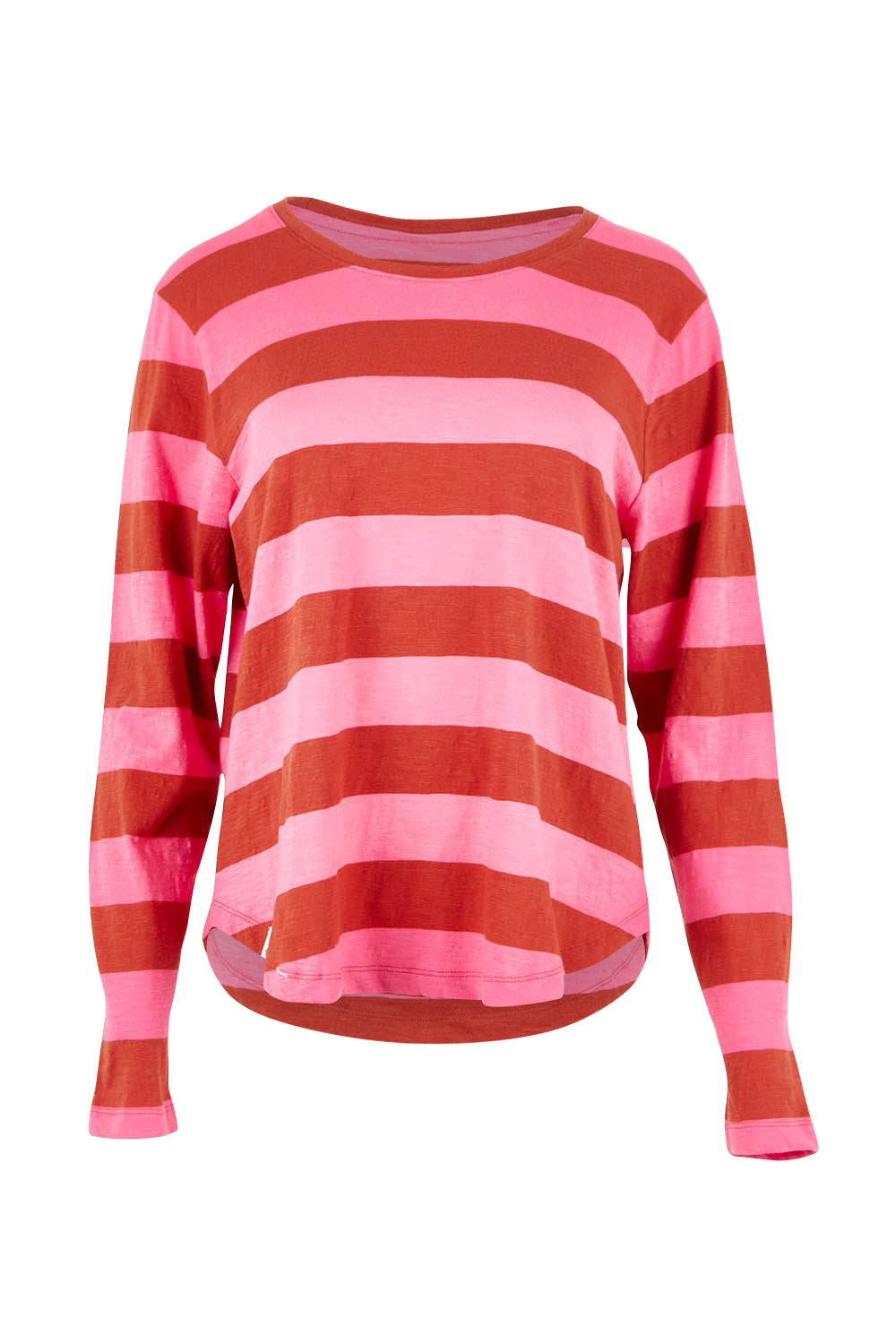 Product shot of the Fundamental Spritz Stripe Ls Tee – Earthpink in colour Earthpink, from the front