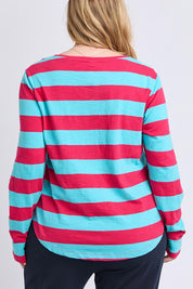 Model Genericm wearing size sample of the Fundamental Spritz Stripe Ls Tee – Seadkpink in colour Seadkpink, from the back