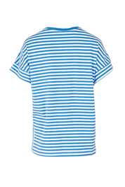 Product shot of the Fundamental Yara Stripe Ss Tee in colour Bluewhite (Blue), from the back