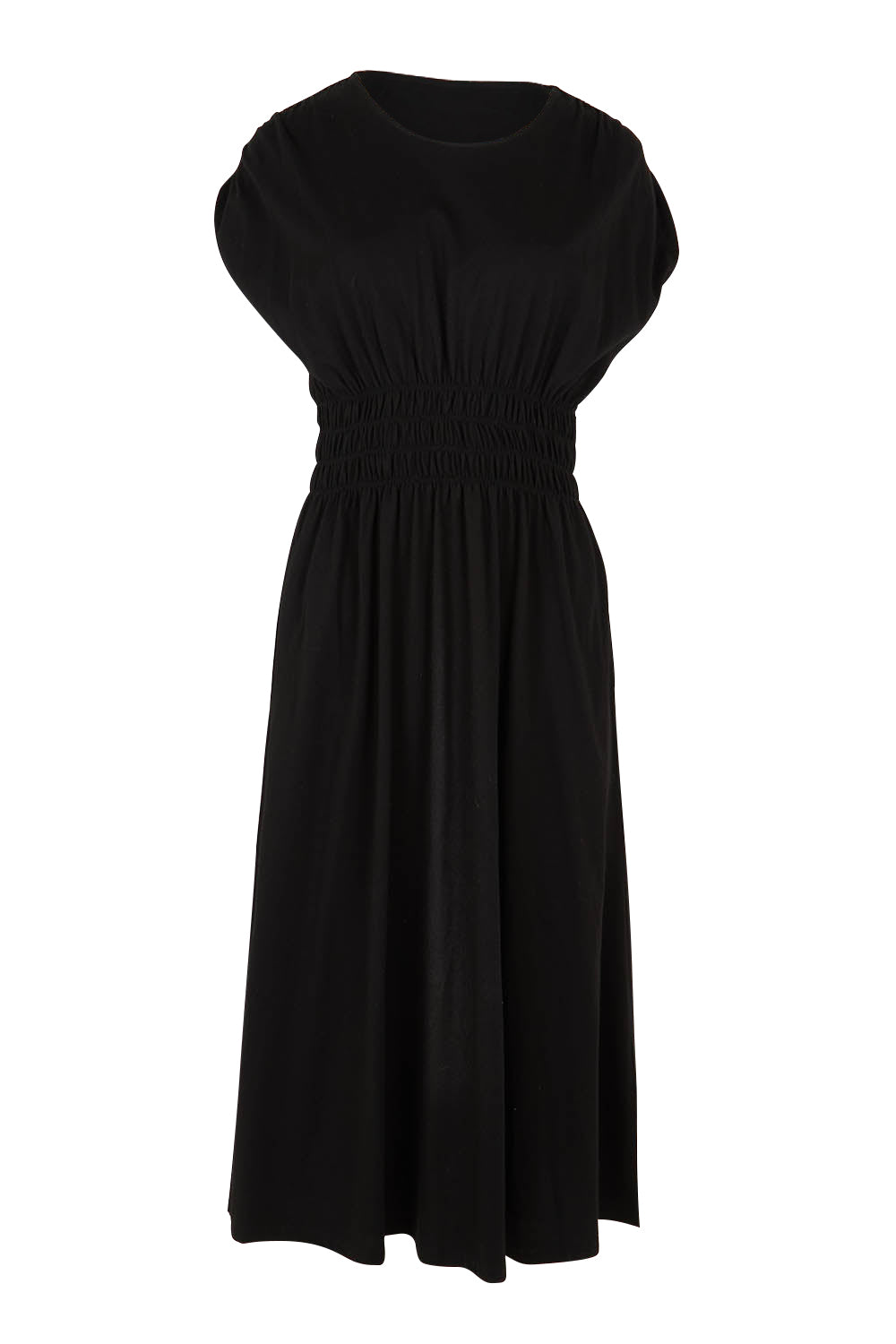 Product shot of the Fundamental Nelle Cotton Midi Dress in colour Black (Black), from the front