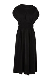 Product shot of the Fundamental Nelle Cotton Midi Dress in colour Black (Black), from the front
