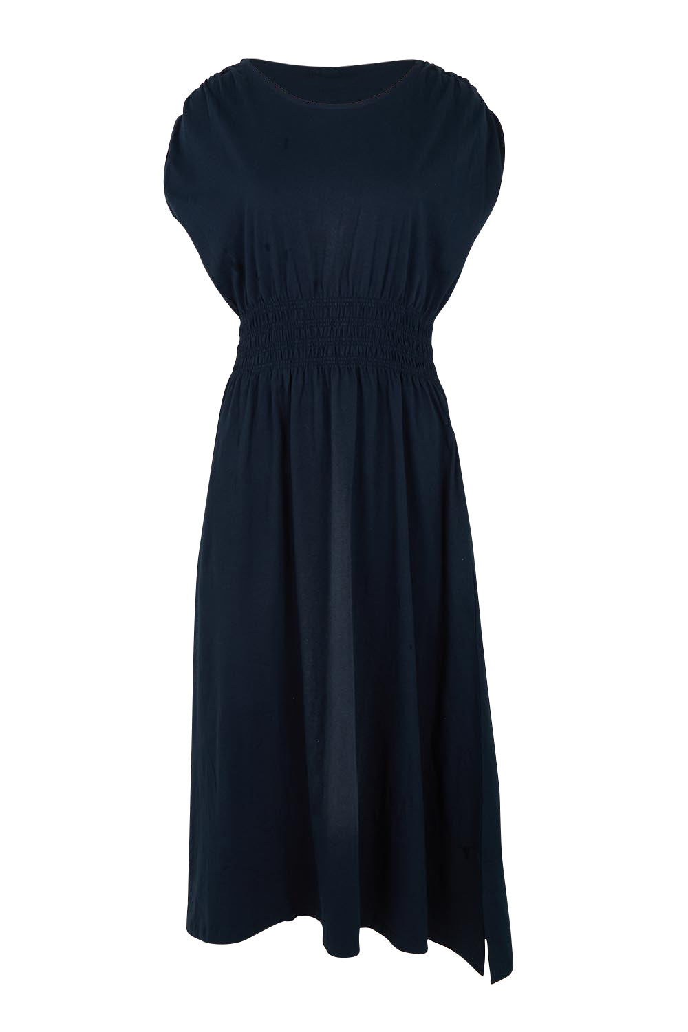 Product shot of the Fundamental Nelle Cotton Midi Dress in colour Navy (Blue), from the front