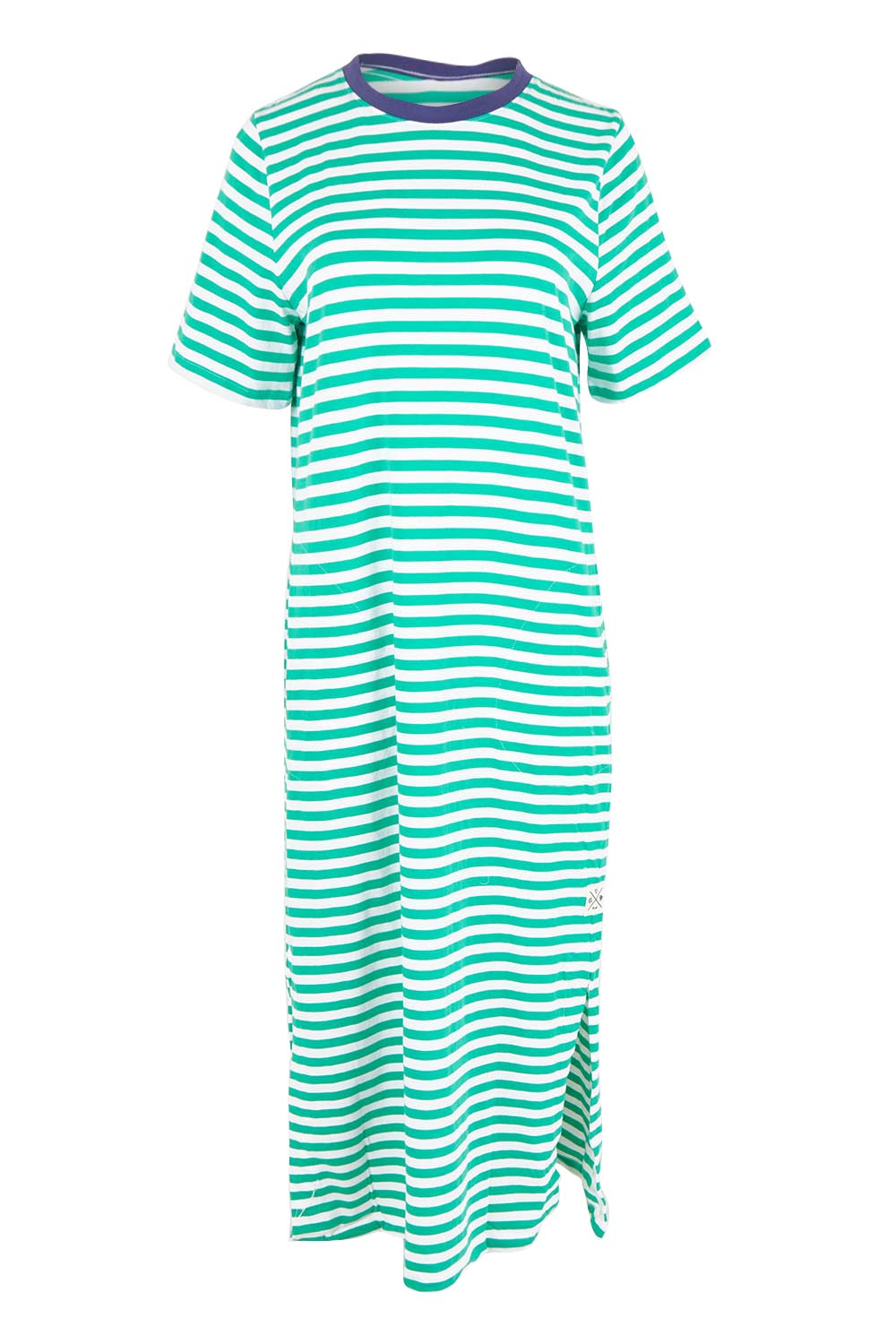 Product shot of the Fundamental Merry Cotton Tee Dress in colour Greenwhite (Blue), from the front