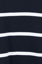 Product shot of the Fundamental Rib Short Sleeve Stripe Cotton Tee in colour Navywhite (Blue), detail