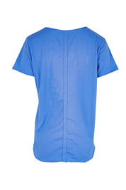 Product shot of the Fundamental Pima Cotton Vee Tee - Azureblue in colour Azureblue, from the back