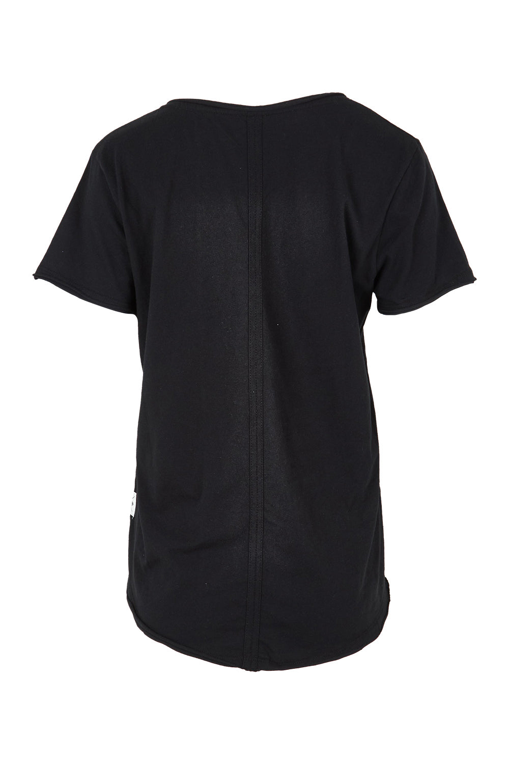 Product shot of the Fundamental Pima Cotton Vee Tee in colour Black (Black), from the back