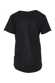 Product shot of the Fundamental Pima Cotton Vee Tee in colour Black (Black), from the back