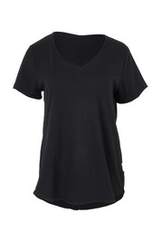 Product shot of the Fundamental Pima Cotton Vee Tee in colour Black (Black), from the front