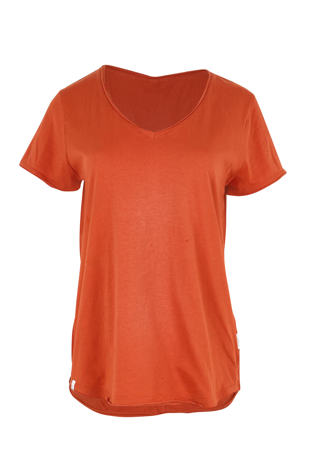 Product shot of the Fundamental Pima Cotton Vee Tee – Earthbrown in colour Earthbrown, from the front