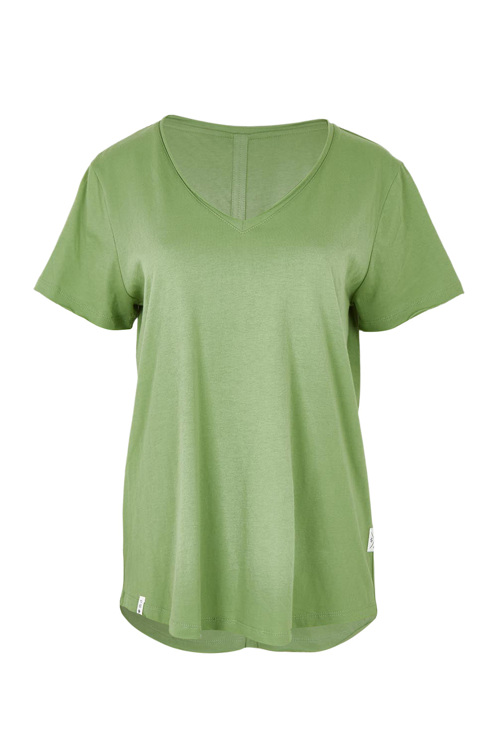 Product shot of the Fundamental Pima Cotton Vee Tee in colour Forest (Green), from the front