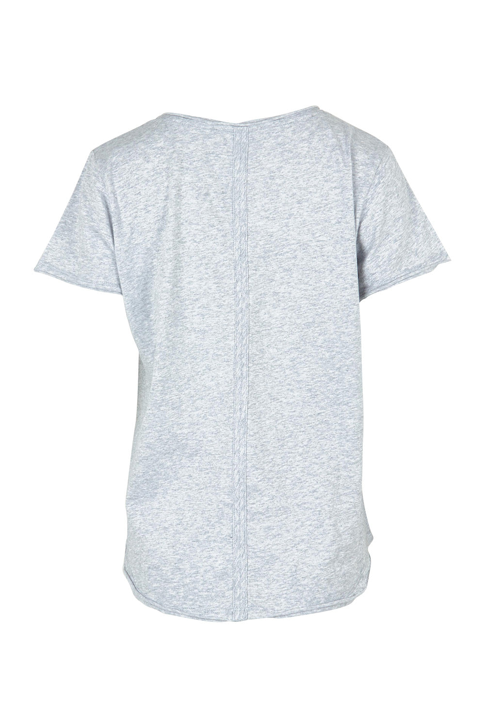 Product shot of the Fundamental Pima Cotton Vee Tee in colour Greymarle (Grey), from the back