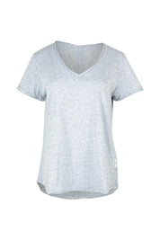 Product shot of the Fundamental Pima Cotton Vee Tee in colour Greymarle (Grey), from the front
