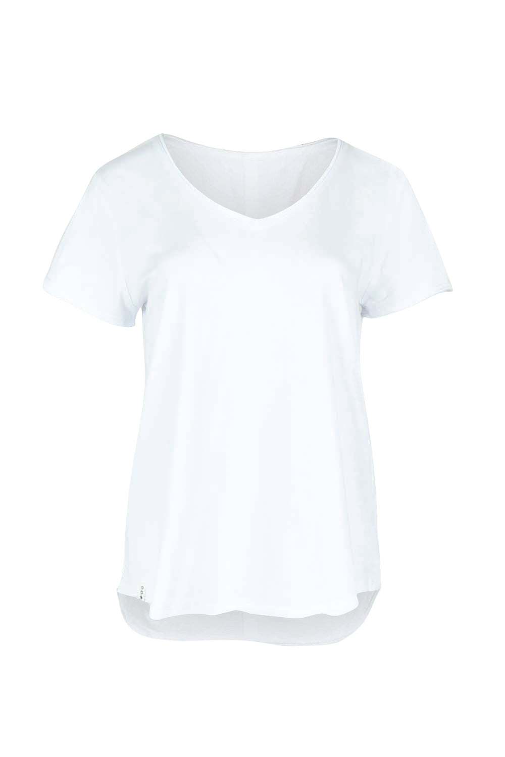 Product shot of the Fundamental Pima Cotton Vee Tee in colour White (White), from the front