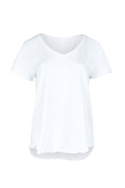 Product shot of the Fundamental Pima Cotton Vee Tee in colour White (White), from the front