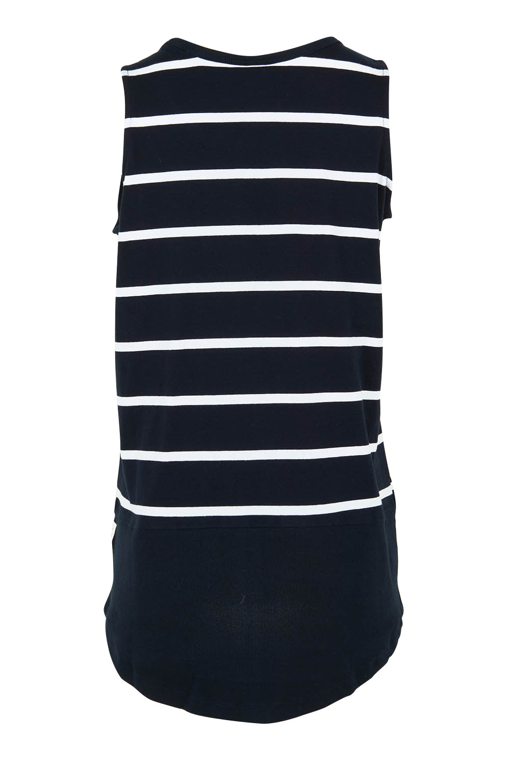 Product shot of the Fundamental Rib Stripe Cotton Tank in colour Navystripe (Blue), from the back