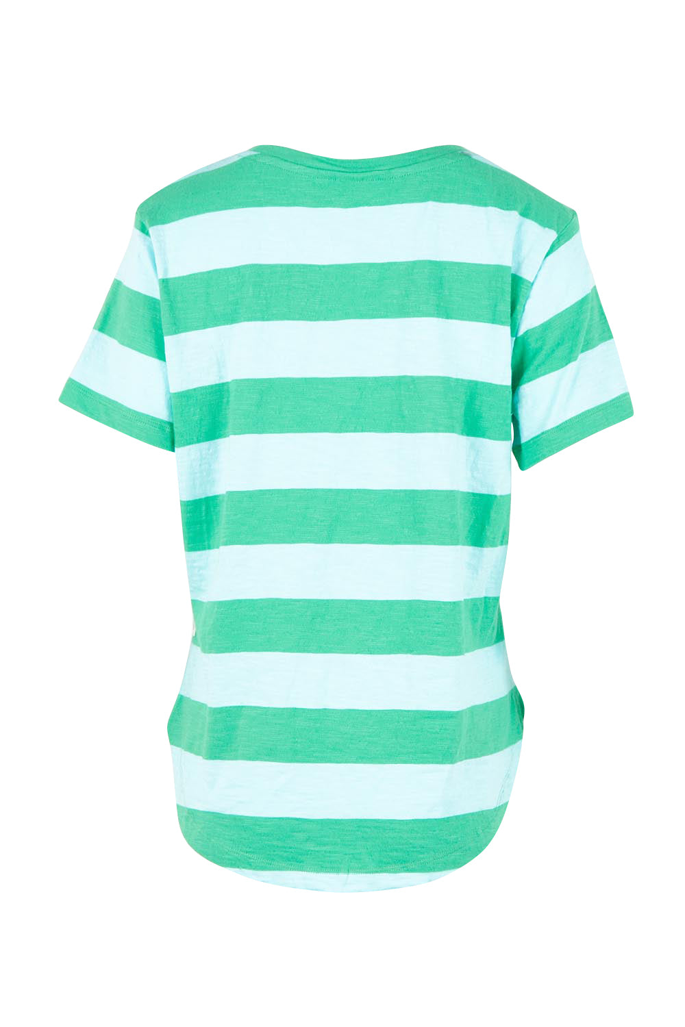 Product shot of the Fundamental Spritz Stripe Ss Cotton Tee – Greenbriar in colour Greenbriar, from the back