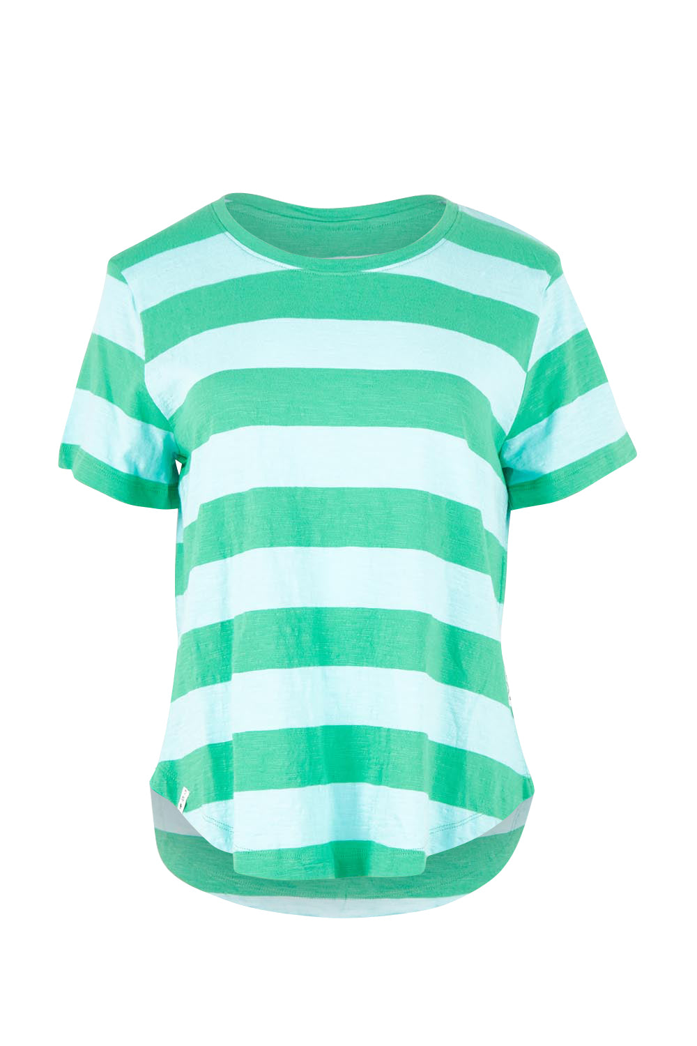 Product shot of the Fundamental Spritz Stripe Ss Cotton Tee – Greenbriar in colour Greenbriar, from the front