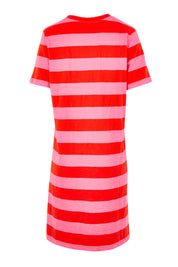 Product shot of the Fundamental Spritz Stripe Cotton Dress – Tangpink in colour Tangpink, from the back